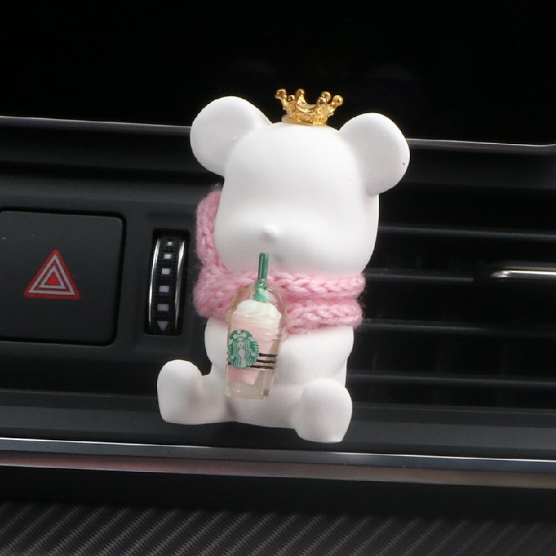 Cute Scented Ceramic Bear Shaped Car Fragrance Vent Clip Interior Decoration Air Freshener Essential Oil Aroma Diffuser