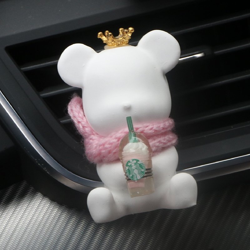 Cute Scented Ceramic Bear Shaped Car Fragrance Vent Clip Interior Decoration Air Freshener Essential Oil Aroma Diffuser