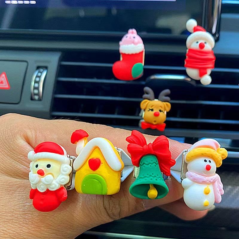 Christmas Car Outlet Air Freshener Resin Santa Claus Snowman Car Vent Perfume Clip Decoration For Gift