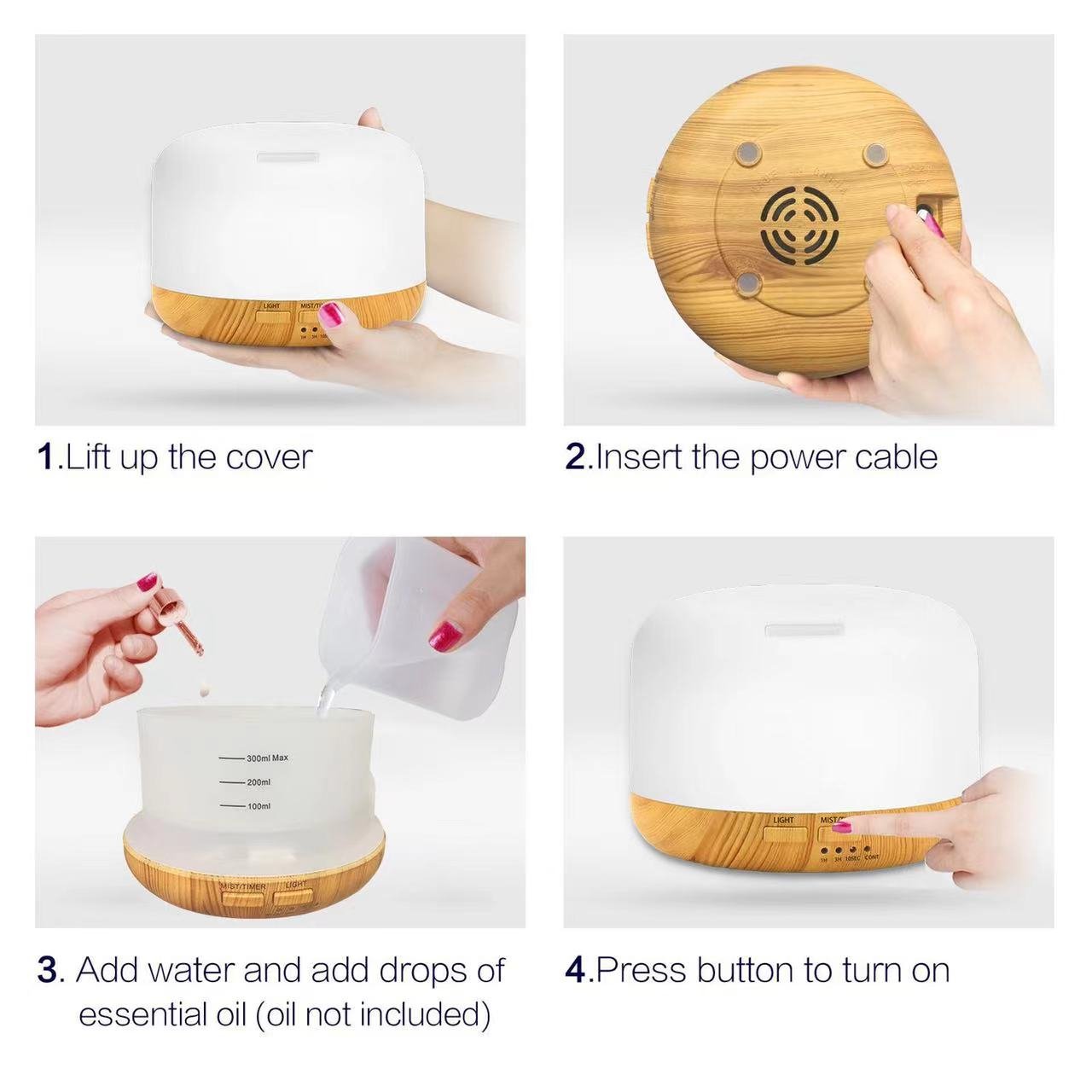 Electric Aroma Diffuser Air Freshener Cars 300ML 500ML Ultrasonic Cool Mist Maker Fogger LED Essential Oil Diffuser