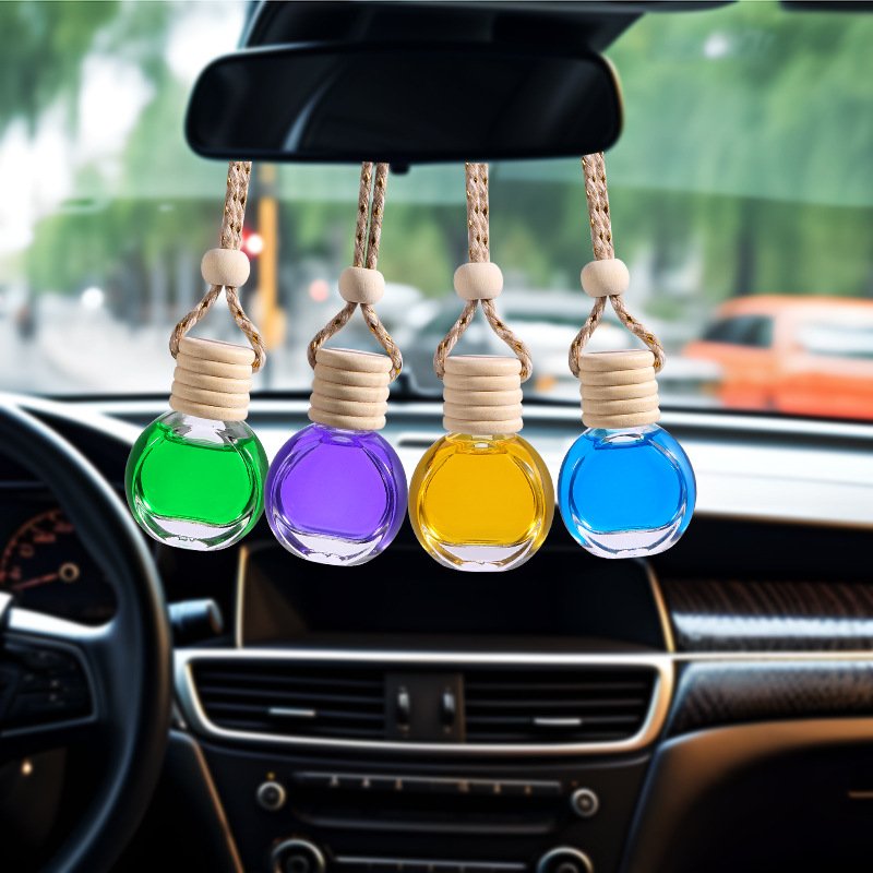 Empty Flat Square Shape Perfume Car Mini Hanging Bottle Hanging Wood Car Perfume Bottle Hanging Wooden Cap