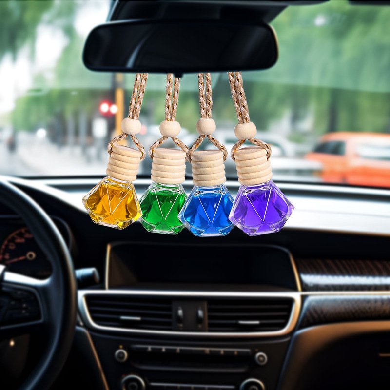 Empty Flat Square Shape Perfume Car Mini Hanging Bottle Hanging Wood Car Perfume Bottle Hanging Wooden Cap