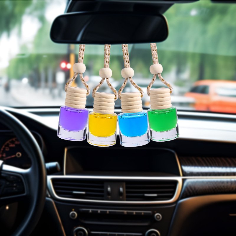 Empty Flat Square Shape Perfume Car Mini Hanging Bottle Hanging Wood Car Perfume Bottle Hanging Wooden Cap