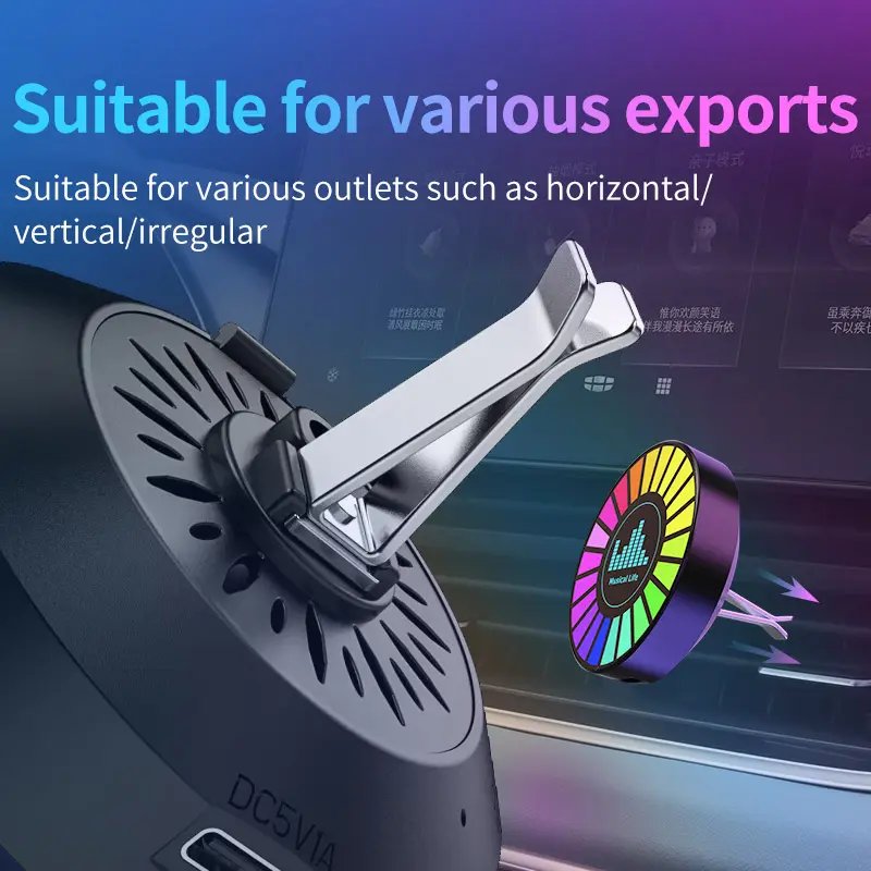 LED Car Air Freshener Vent Clip Atmosphere Rhythm Light with Auto Sound Control 58*22mm Size for Windshield