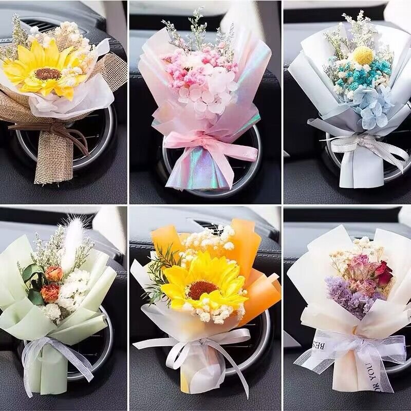 Wholesale Car Vent Airfresh clip Mini Real Natural Dried Flowers Bouquet for Car Wedding Party Home Decoration Teacher 's Day