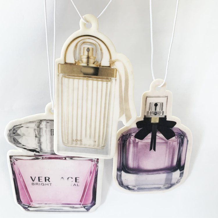 Make your own logo air freshener long lasting smells car accessories wholesale paper car perfume bottles shape air fresheners
