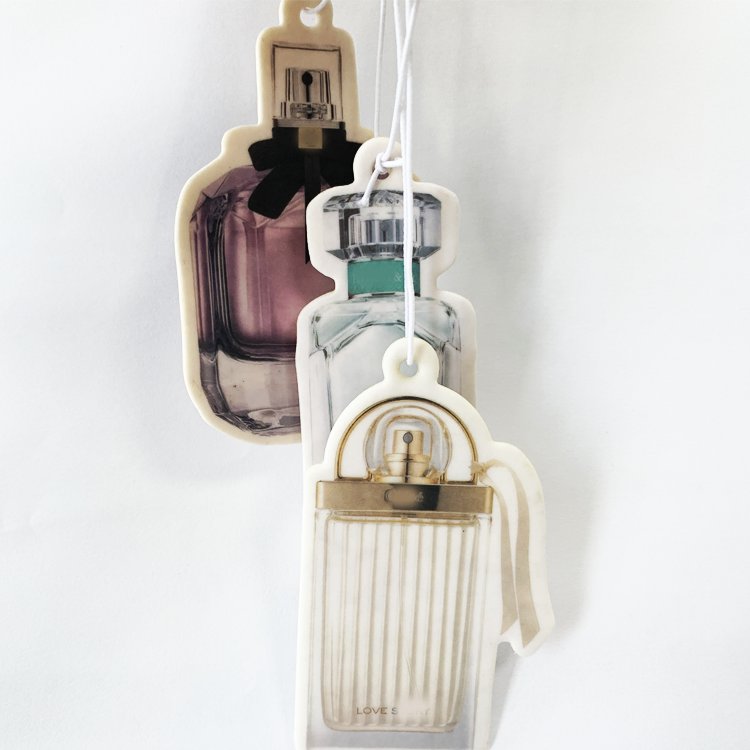 Make your own logo air freshener long lasting smells car accessories wholesale paper car perfume bottles shape air fresheners