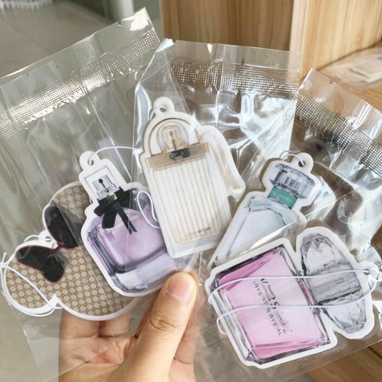 Make your own logo air freshener long lasting smells car accessories wholesale paper car perfume bottles shape air fresheners