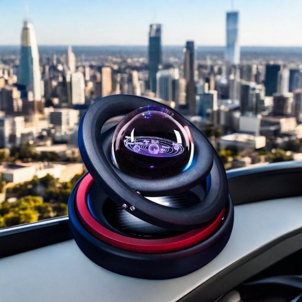 New Luxury Solar Powered Double Rings Perfume Auto Air Freshener Creative Metal Rotating Ornament Decoration Car Aromatherapy