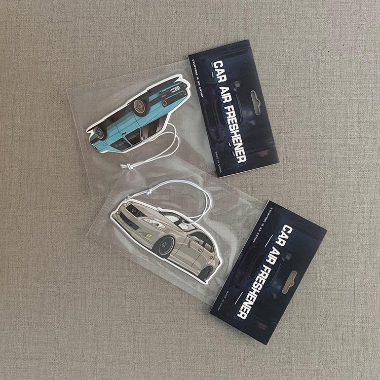 New Long Lasting all scents designer printed paper liquid car logo scented custom air freshener