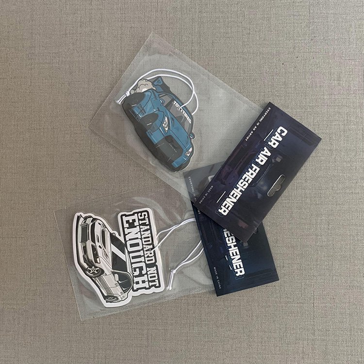 New Long Lasting all scents designer printed paper liquid car logo scented custom air freshener