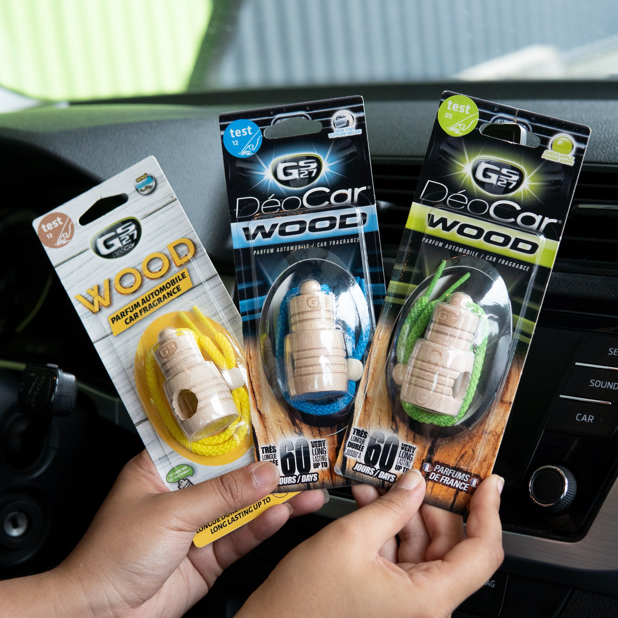 GS27 Premium Car Air Fresheners DEOCAR WOOD Perfume in Glass Bottle Odor Eliminator for Home Use