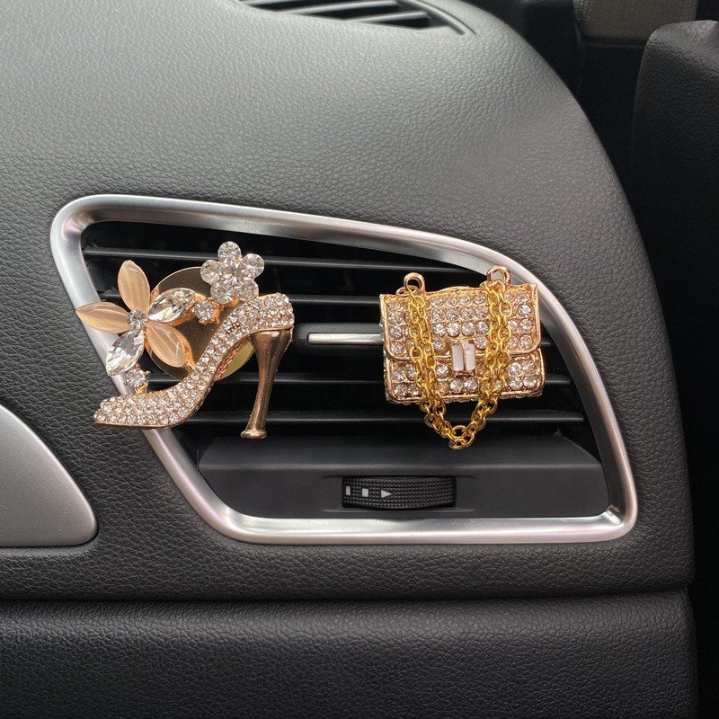 High Heel Shoe Magic Bag Rhinestone Car Air Freshener Vent Clip Charms Crystal Bling Car Accessories