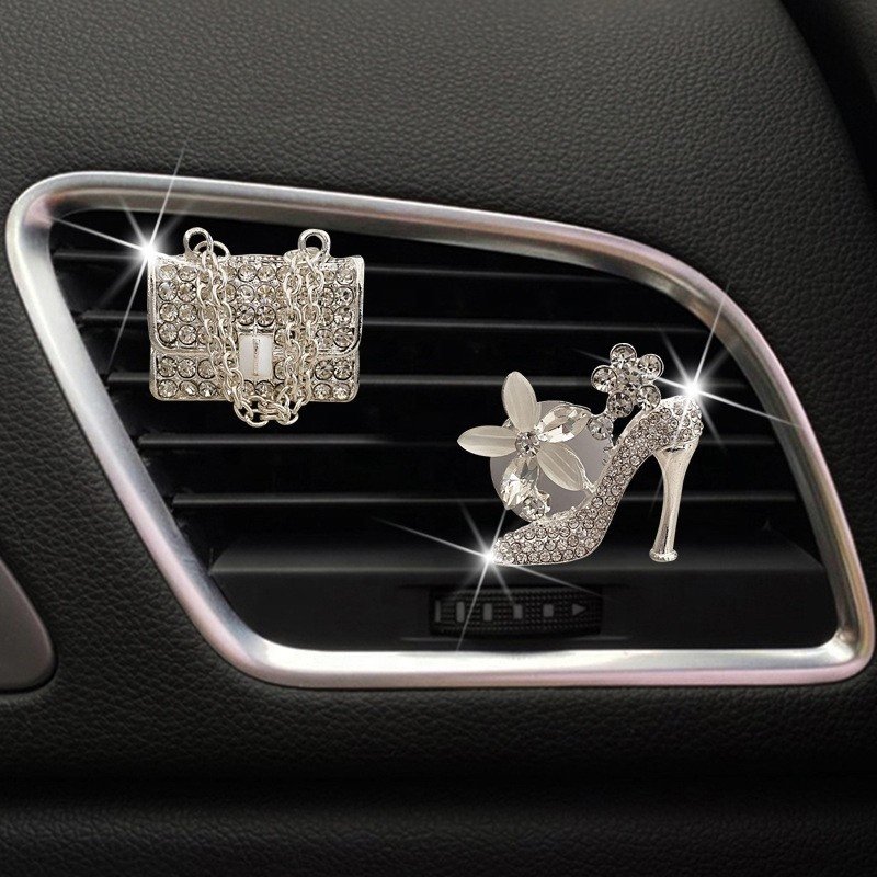 High Heel Shoe Magic Bag Rhinestone Car Air Freshener Vent Clip Charms Crystal Bling Car Accessories