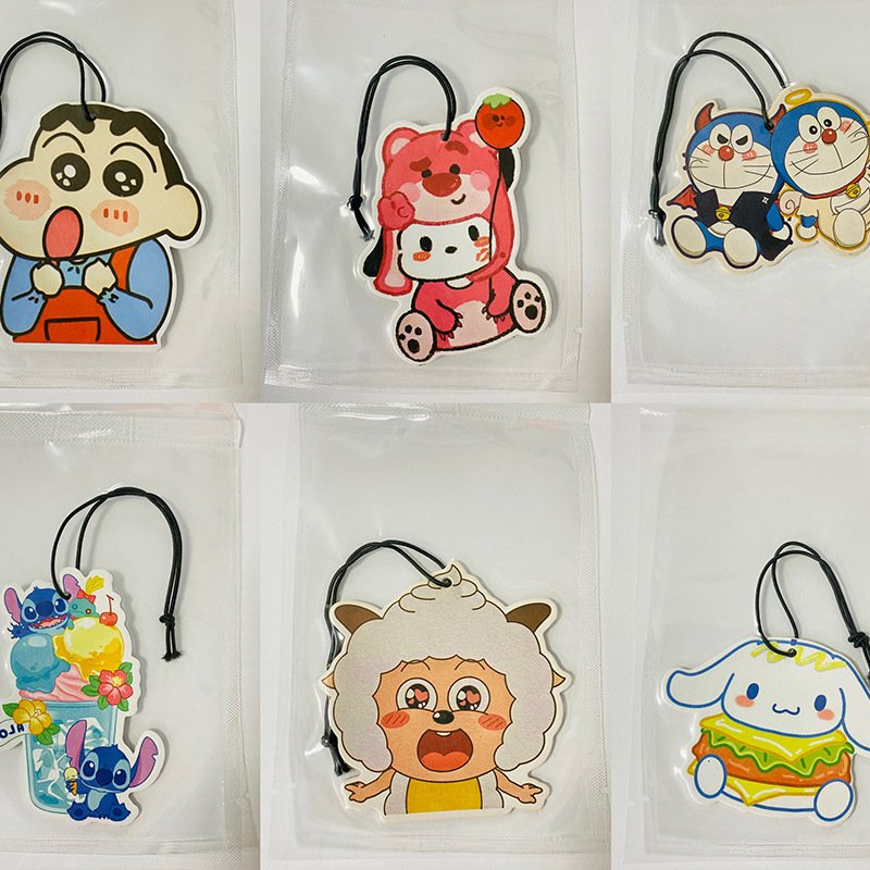 Bulk cheap price stock ready to ship cute kawaii designs paper perfume custom logo car air fresheners