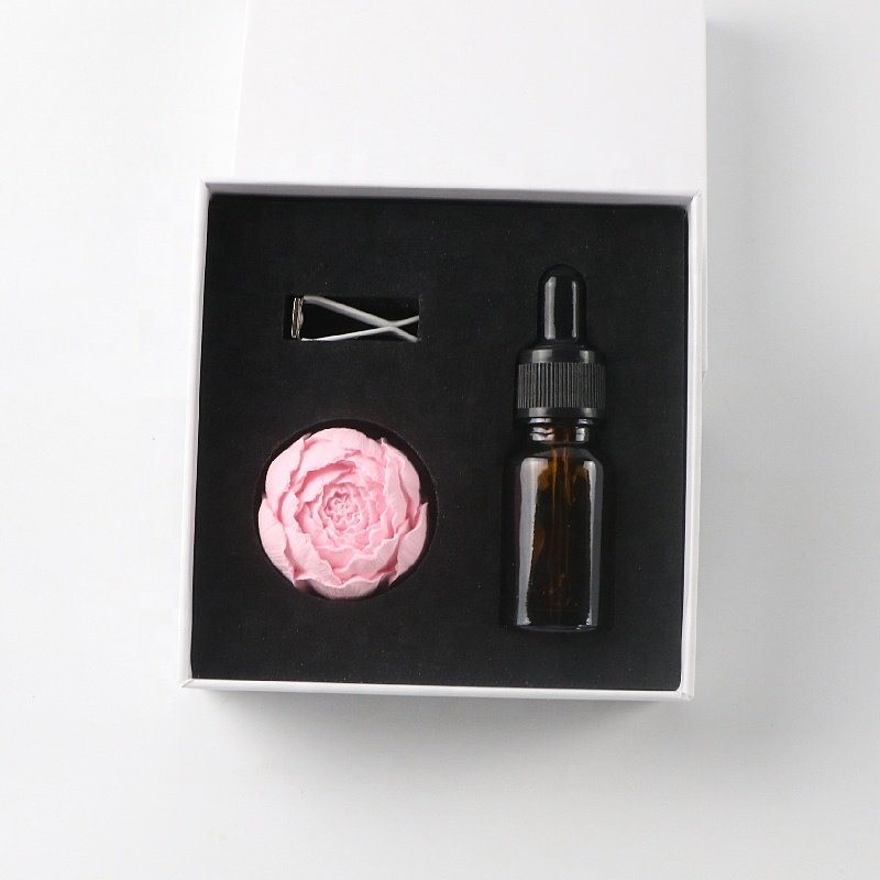 Stocked Scented Ceramic Peony Flower Shaped Aroma Plaster Porcelain Fragrance Essential Oil Diffuser Car Vent Clip Air Freshener