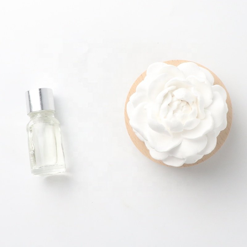 Hot Sale Luxury Gift Car Air Freshener Home Aromatherapy Wood Base Ceramic Flower Aroma Plaster Porcelain Fragrance Oil Diffuser