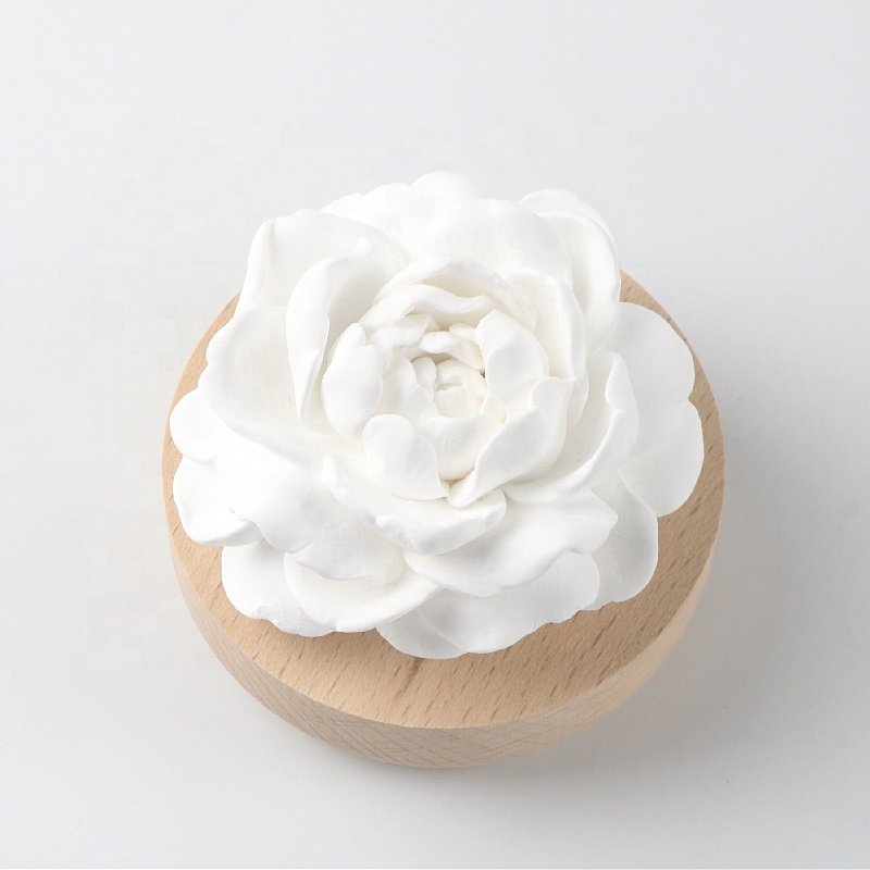 Hot Sale Luxury Gift Car Air Freshener Home Aromatherapy Wood Base Ceramic Flower Aroma Plaster Porcelain Fragrance Oil Diffuser