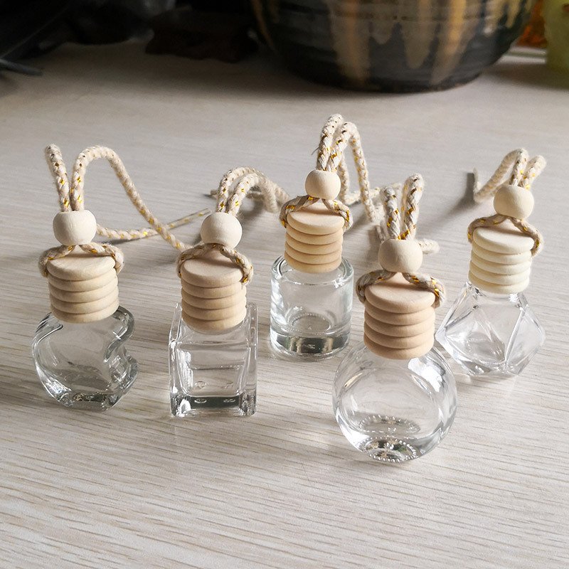 Square Car 8Ml 10Ml Car Air Freshener Hanging Flower Fragrance Essential Oil Diffuser Car Class Air Freshener With Wood Lid