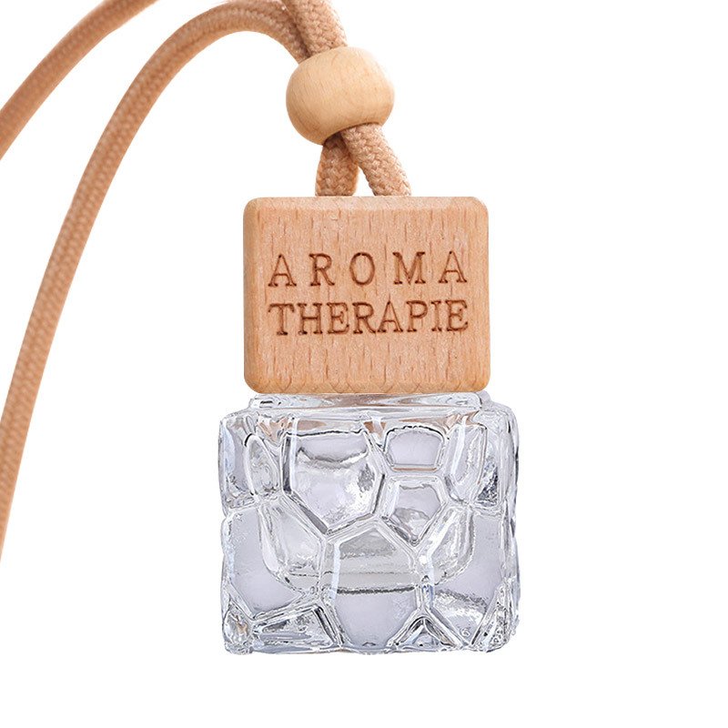 Square Car 8Ml 10Ml Car Air Freshener Hanging Flower Fragrance Essential Oil Diffuser Car Class Air Freshener With Wood Lid
