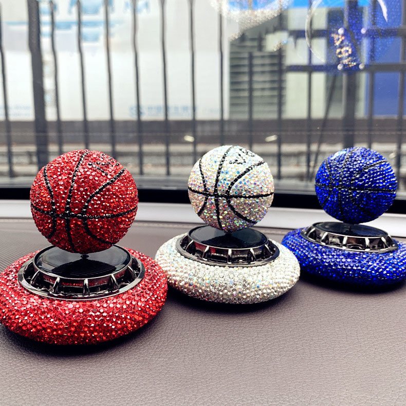 Solar Powered Car Air Freshener Basketball Rotating Car Perfume Diffuser Cool Car Interior Air Refresheners Dashboard Accessory