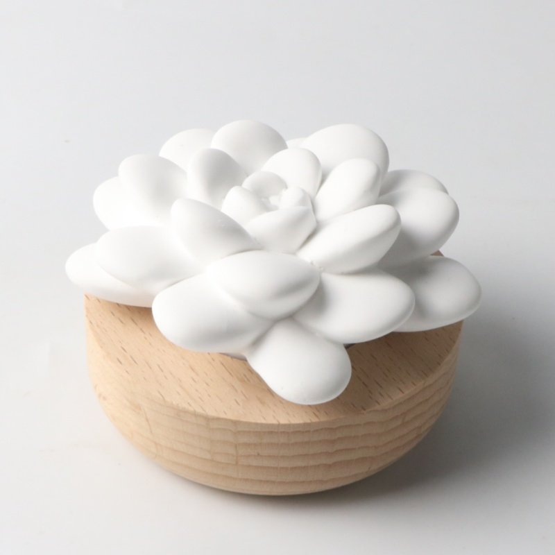 FinRu Factory Stocked Home Decoration Car Air Freshener Wood Base Scented Ceramic Flower Essential Oil Fragrance Diffuser