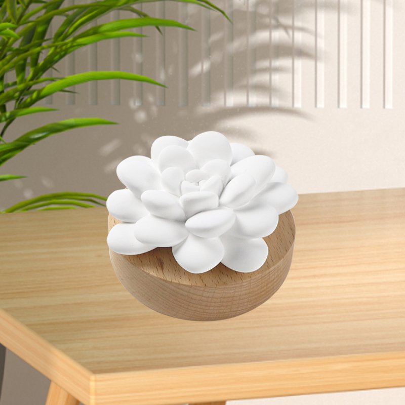 FinRu Factory Stocked Home Decoration Car Air Freshener Wood Base Scented Ceramic Flower Essential Oil Fragrance Diffuser