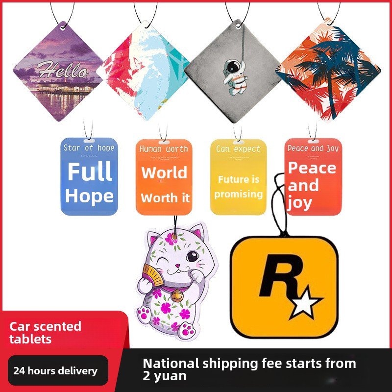 R Star Solid Scented Tablets Long-Lasting Car Card Perfume Pendant Aromatherapy Blessing Words Car Hanging Deodorant Ornament