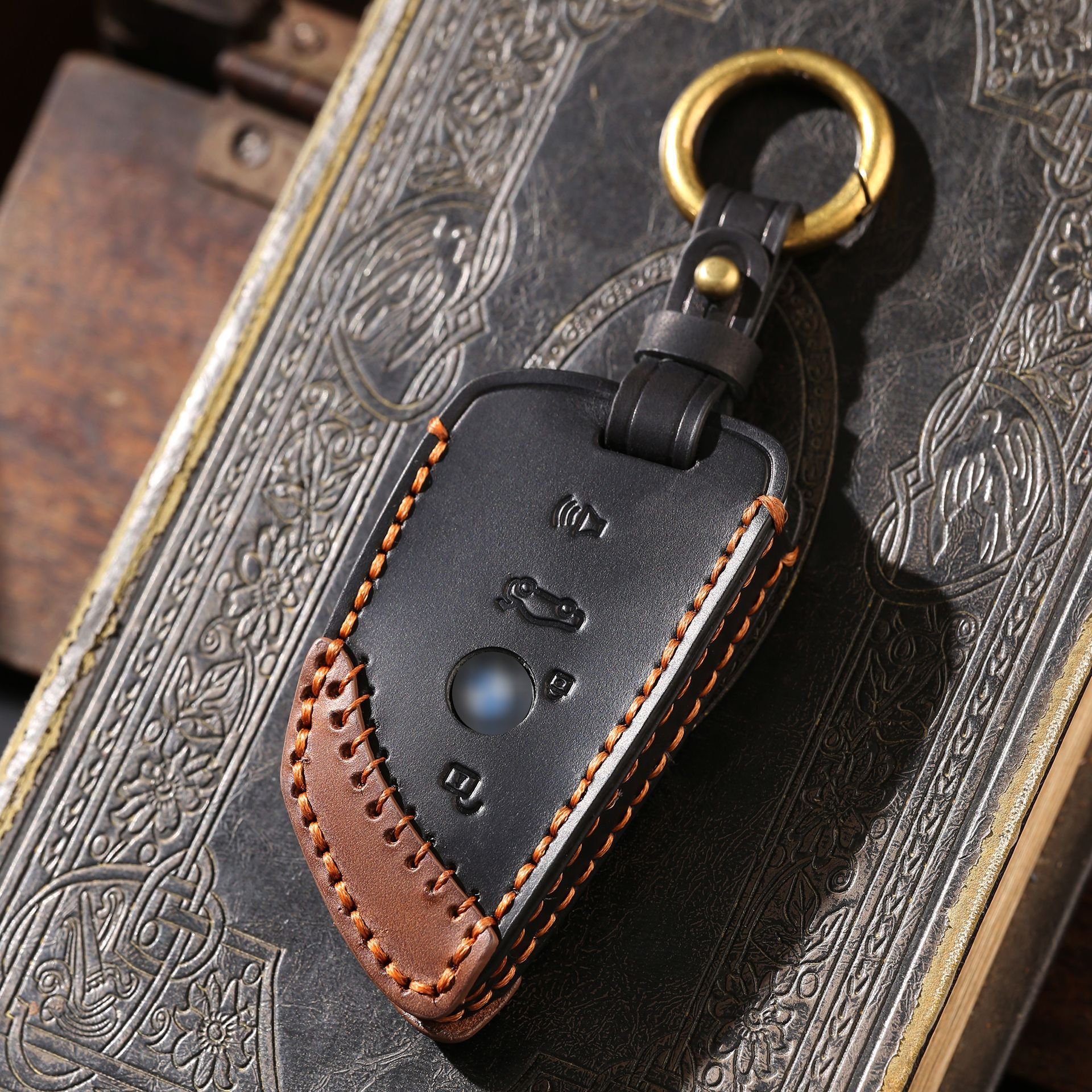 Brown Black Car Remote Smart Key Cover Case Fob Shell Holder Bag With Ring Keychain Fit For BMW 5-Series X1 X2 X3 X4 X5M X6M X7