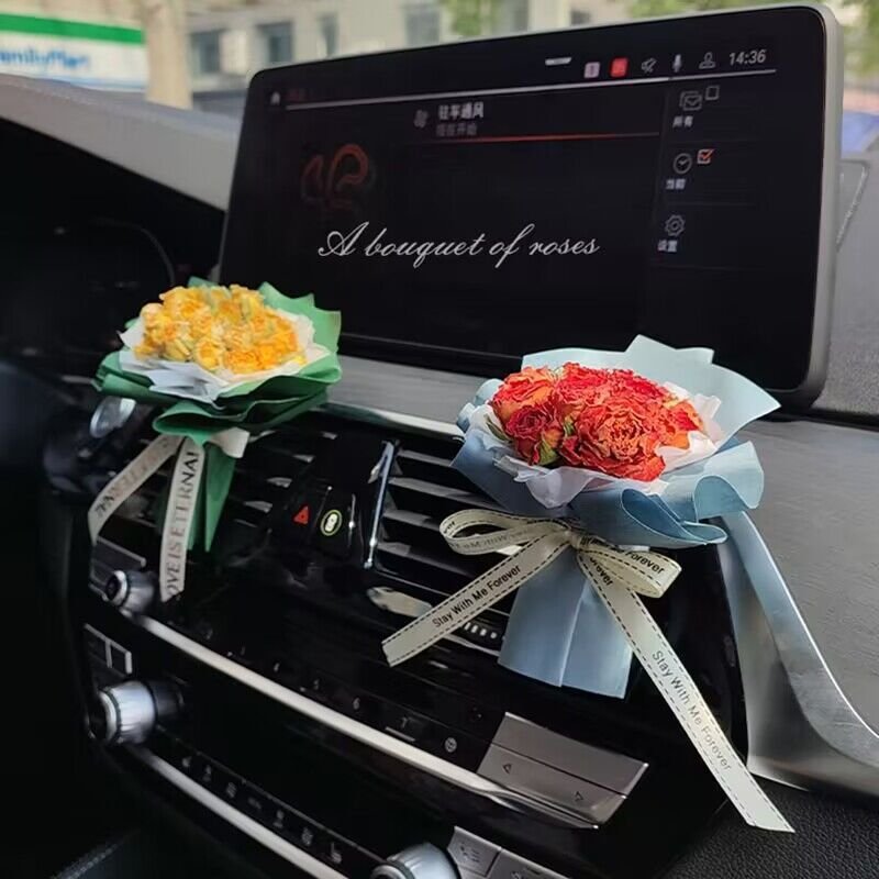 Car Air Outlet Perfume Creative Rose Dried Flower Bouquet Decoration Car Air Conditioning Fragrance Clip Interior Accessories