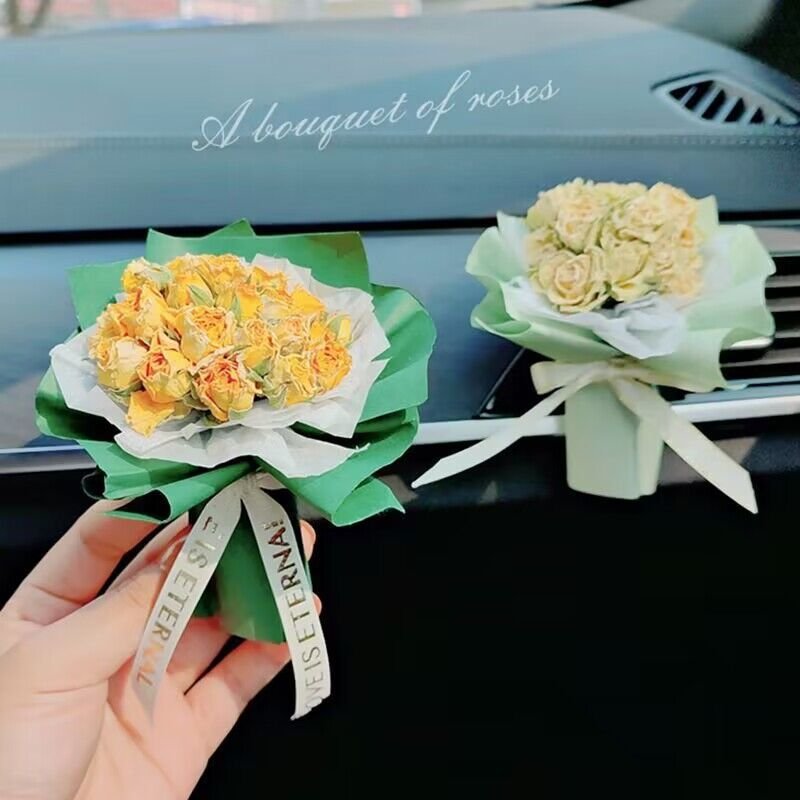 Car Air Outlet Perfume Creative Rose Dried Flower Bouquet Decoration Car Air Conditioning Fragrance Clip Interior Accessories