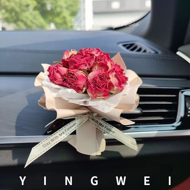 Car Air Outlet Perfume Creative Rose Dried Flower Bouquet Decoration Car Air Conditioning Fragrance Clip Interior Accessories