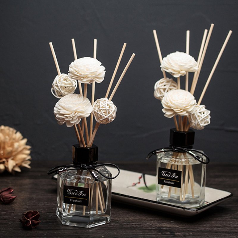 Car Aromatherapy Scented Glass Reed Diffuser With Flower Rattan
