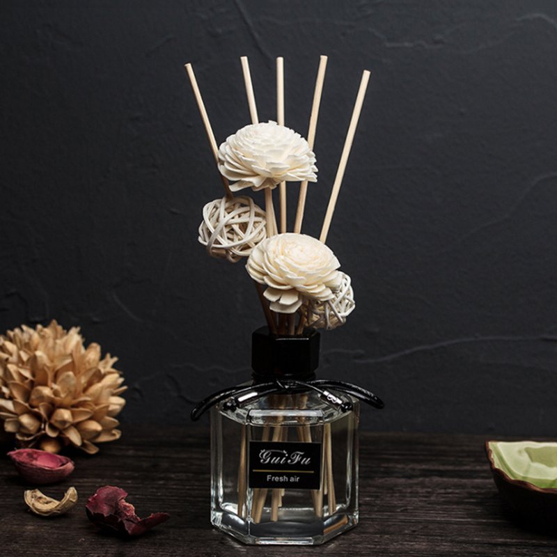 Car Aromatherapy Scented Glass Reed Diffuser With Flower Rattan