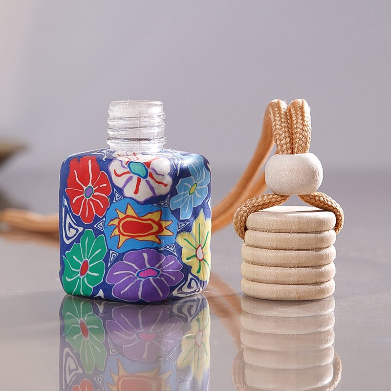 Custom 8ml 10ml Car Diffuser Glass Bottles Car Air Freshener Colored Car Hanging Perfume Diffuser with Wooden Cap