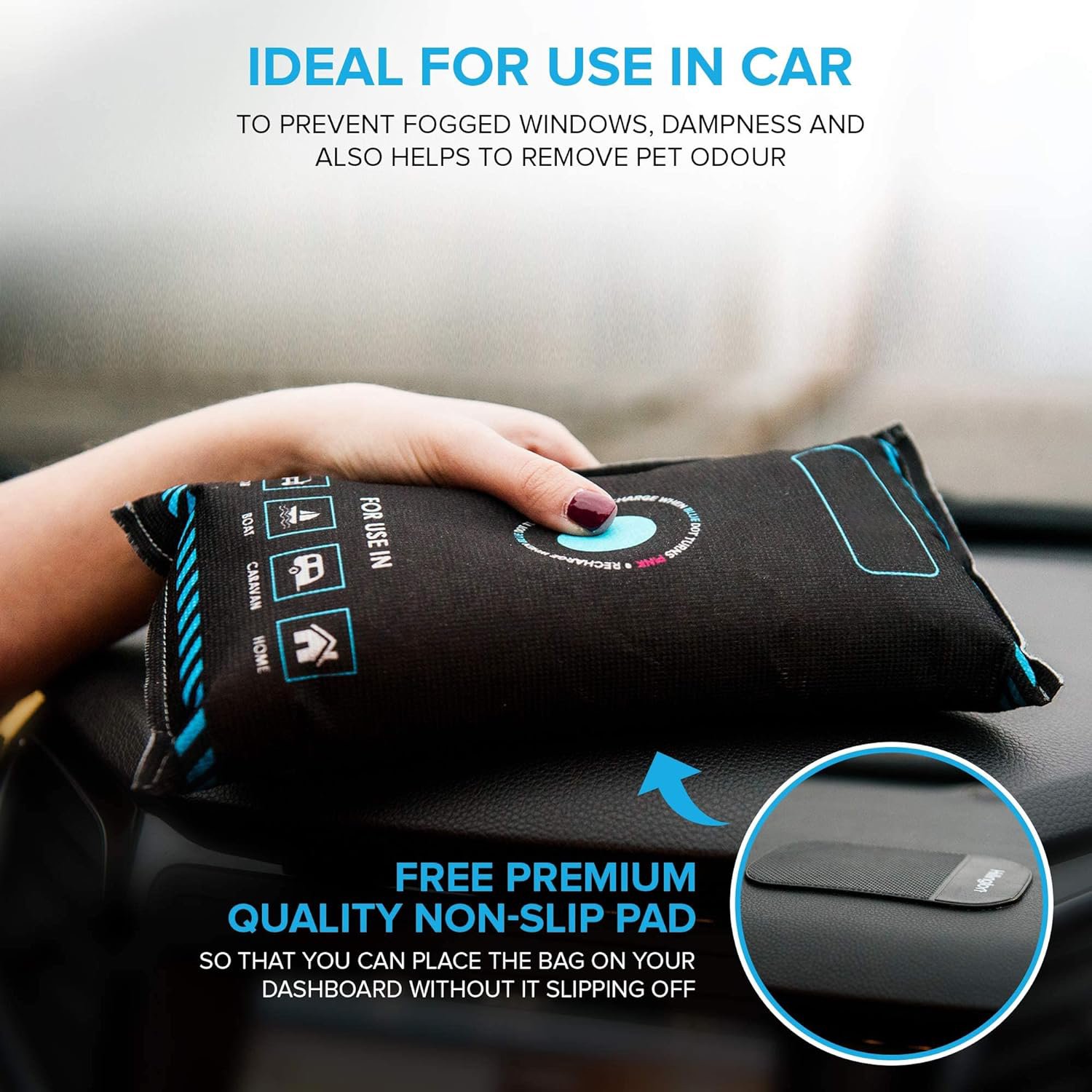 New Dry Car Van Home Reusable Dehumidifier Bag Silica Gel Moisture Damp Absorber Colour Changing Indicator With Anti Slip Pad