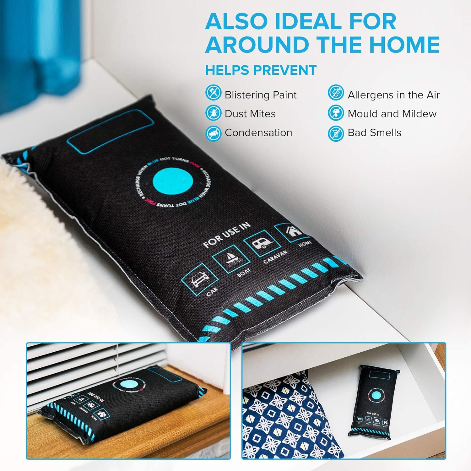 New Dry Car Van Home Reusable Dehumidifier Bag Silica Gel Moisture Damp Absorber Colour Changing Indicator With Anti Slip Pad