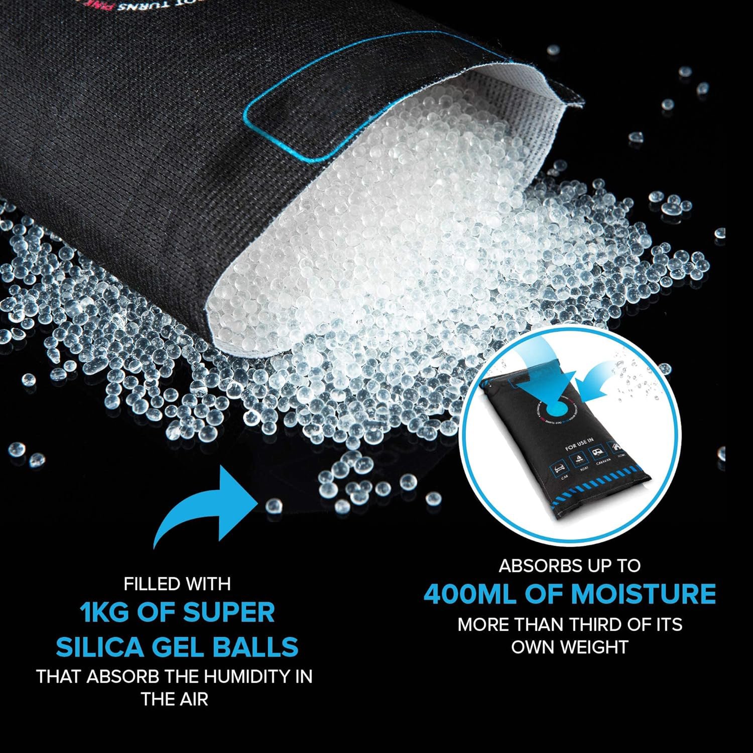 New Dry Car Van Home Reusable Dehumidifier Bag Silica Gel Moisture Damp Absorber Colour Changing Indicator With Anti Slip Pad