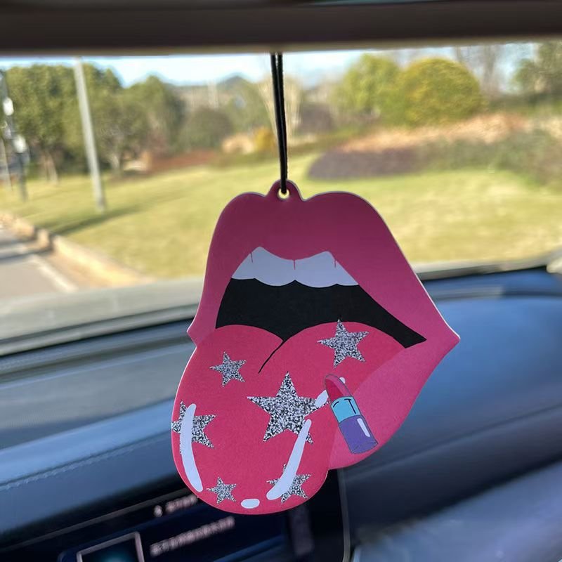 Hot custom design hanging air freshener portable car perfume sexy red lips seductive beauty fragrance car air freshener