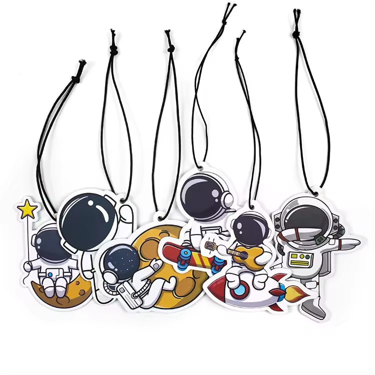Customizable astronaut shaped all scents printed paper liquid logo car aromatherapy air freshener