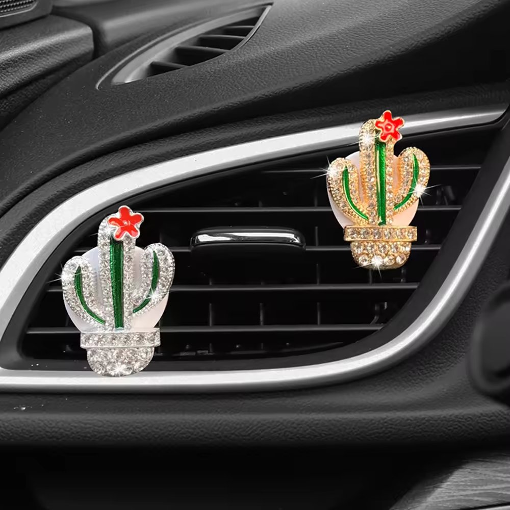 2024 New Arrival Car Vent Mini Green Cactus Air Freshener Bling Car Inside Perfume Clip Auto Outlet Air Freshener