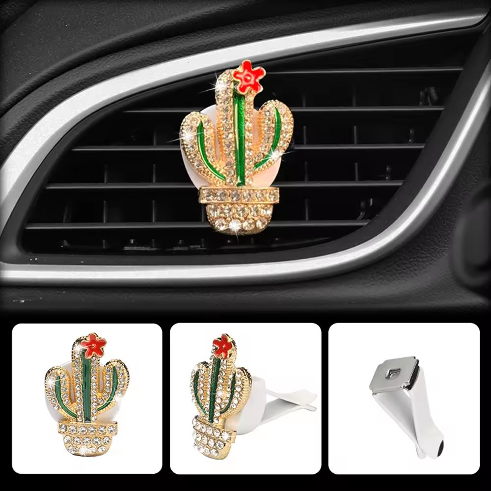 2024 New Arrival Car Vent Mini Green Cactus Air Freshener Bling Car Inside Perfume Clip Auto Outlet Air Freshener
