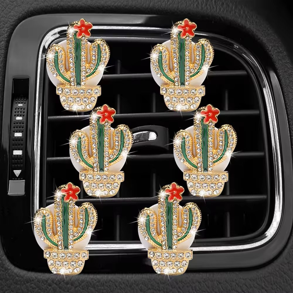 2024 New Arrival Car Vent Mini Green Cactus Air Freshener Bling Car Inside Perfume Clip Auto Outlet Air Freshener