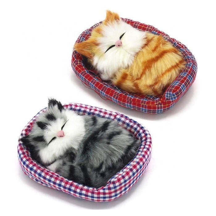 2Pcs Sleeping Cat in Pet Pad Doll Toy, Mini Kitten in Pet Pad with Meows Sounds Decor for Office Desk Hand Toy Gift for Kids Boy