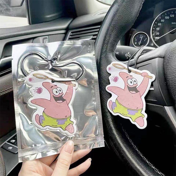 Personalized Animation Cartoon car pendant foiled kawaii air freshener with silver foil paper packing