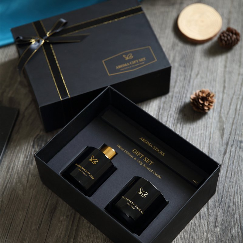 Platinum gift box: 100ml round bottle reed diffuser+150g scented candle luxury gift set