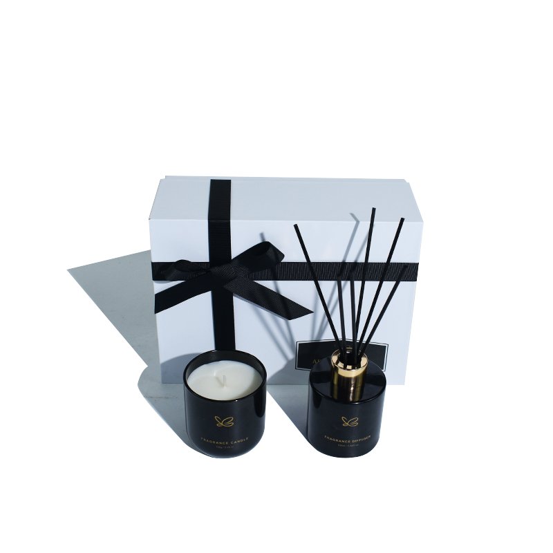 Platinum gift box: 100ml round bottle reed diffuser+150g scented candle luxury gift set