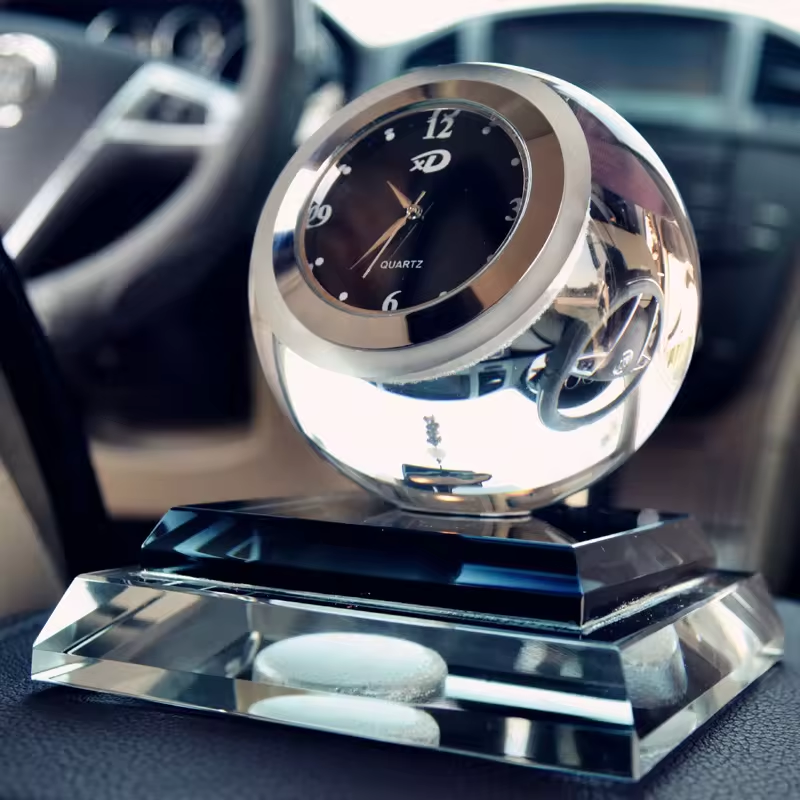 Crystal Ball With Clock Car Dashboard Ornament Car Perfume Creative Gift Decoration Interior Accessories