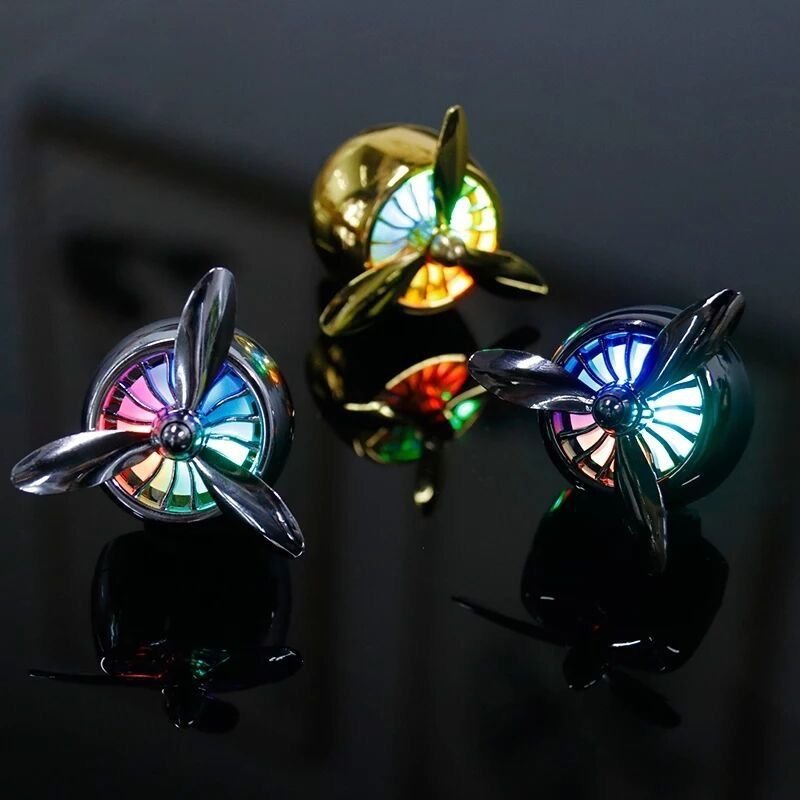 LED Light Car Air Freshener Cleaning Force Propeller Vent Clip Essential Oil Perfume Diffuser Fan Aromatherapy Car Accessories