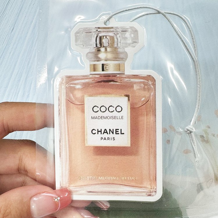 Popular perfume bottle design freshener hot sale brand scent hanging paper custom car air freshener